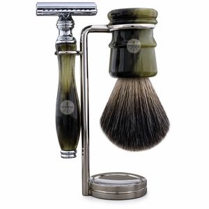 Men's <b>Shaving</b> <b>Kit</b> 3 Edge Razor Brush & Stand - Product Image 2