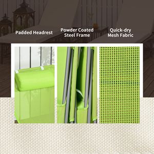 Juego de 2 Tumbonas Plegables para Piscina y Playa, Sillas Reclinables con Asiento de Malla Transpirable y Reposacabezas para Tomar el Sol - Product Image 6