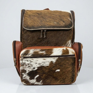 Cowhide <b>Leather</b> School Bag With Real Fur Shoulder Straps Durable Softback Outdoor <b>Large</b> Space - Product Image 2