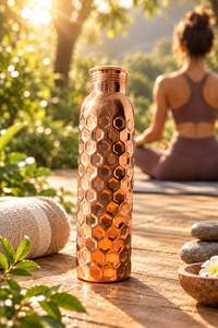 Botella de Agua Reutilizable, Ecológica, Antideslizante, Hecha a Mano, de Cobre Martillado Clásico, con Tapa de Rosca, para Viajes y Uso en Exteriores - Product Image 2