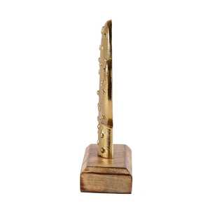 Golden Cactus Sculpture On Wooden Base Bohemian Tabletop <b>Decor</b> Handmade Figure Plant Theme Living Room Ornament 1PC - Product Image 2