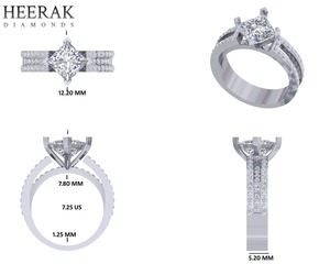 Bague de fiançailles personnalisée avec diamant de laboratoire taille princesse |   Pierre centrale de 12,20 mm |   Cadeau de mariage en or rhodié 14K/18K certifié IGI - Product Image 2