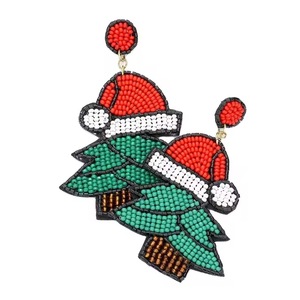 CRYSTAL CRAFT Custom Logo Embroiderycrafts Handcrafted Seed Beads Festive Christmas Design Drop Earrings Fashionable Accessory - Product Image 1
