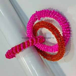 Handmade Napkin Ring in Pink and Orange Beads Glass Napkin Holder Tableware for Parties <b>Other</b> Colors Available - Product Image 2