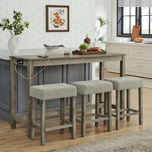 Tavolo Bar con Presa di Corrente da 59 Pollici e 3 Sgabelli Imbottiti, Set di Arredamento per Soggiorno in 4 Pezzi, Combinazione Tavolo e Sedie da Pranzo - Product Image 6