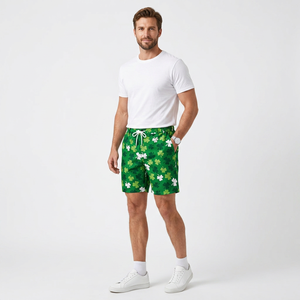 Shorts de Baño para Hombre con Estampado de Trébol Verde, Secado Rápido, Satinados, Casuales, Cintura Media, Cierre de Botones - Product Image 4