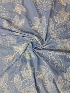 Bulk Supply Sky Blue Cotton Fabric with Cream Tropical Leaf 3D Cord Embroidery and Dori Work for Designer Apparel - Product Image 3