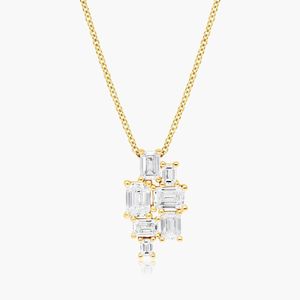 Collier pendentif de luxe géométrique en or blanc 14 carats plaqué rhodium avec diamant de laboratoire taille émeraude certifié IGI - Product Image 3