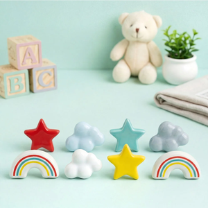Wholesale Handmade <b>Ceramic</b> Kids <b>Knobs</b> Star Cloud Rainbow Design Colorful Drawer Cabinet Door Pulls Nursery Decor - Product Image 3