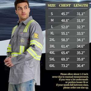 Camisa ZUNEZI FR con Botones, Resistente al Fuego, Manga Larga, de Algodón, Reflectante, de Alta Visibilidad, con Paquete de Respirador - Product Image 6