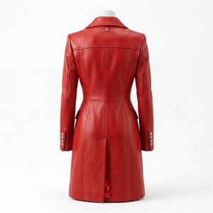 Manteau trench en cuir véritable de qualité supérieure pour femme, double boutonnage, ceinturé, long, classique, élégant, vêtement d'extérieur tendance, sur mesure - Product Image 3