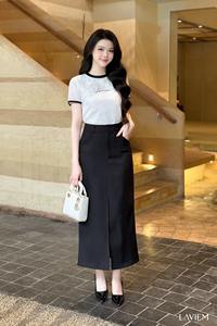 Elegante Falda Midi de Cintura Alta para Mujer, Falda de Oficina Minimalista en Línea A, Falda de Moda Estilo Coreano para Mujer, Fabricante de Faldas - Product Image 6