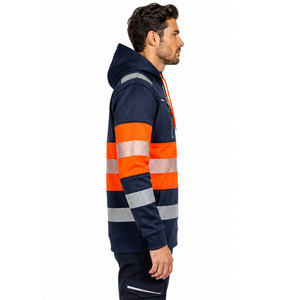 Custom ANSI Class 2 <b>Orange</b> <b>Hi</b>-<b>Vis</b> Reflective Safety Workwear Fleece Zip-Up Hooded Sweatshirt Construction Outdoor Work <b>Hoodie</b> - Product Image 5