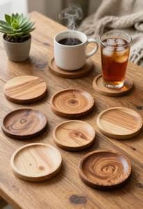 Posavasos Timber Glow, Juego de Posavasos de Madera Cuadrados Antideslizantes, Diseño Moderno, Alfombrillas y Protectores Rectangulares, Juego de Posavasos de Diseño Minimalista Moderno - Product Image 3