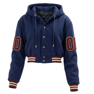 Fabricantes profesionales de chaquetas varsity con capucha personalizadas para mujer, para invierno, venta al por mayor a bajo precio, sudadera varsity en oferta. - Product Image 3