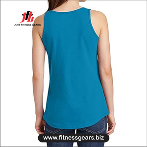 Débardeur pour femme, couleur unie, col rond, décontracté, respirant, en polyester tricoté, bleu, longueur normale - Product Image 2