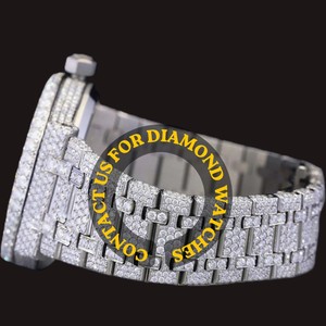 Latest Design Arabic Numerals Glass Round Dial White Dial Moissanite Diamond Unique Features Sterling Silver Hip Hop Watch - Product Image 6