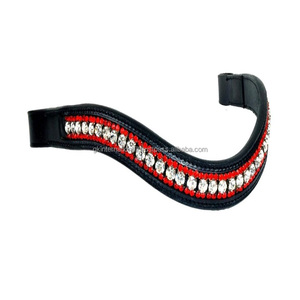 Dernière conception équitation équestre en cuir véritable cristaux rouges et argentés chaîne diamante bande de front Fabricant et grossiste - Product Image 4