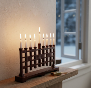 Nouvelle Ménorah Hanoucca Artisanale en Aluminium Poli Marron de 5,5 Pouces, Style Moderne |   Candélabre compact à 9 branches résistant à la chaleur - Product Image 5