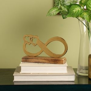 Símbolo de Infinito Decorativo con Dos Corazones, Adorno Metálico con Base de Madera |   Figura Decorativa Romántica de Amor para Mesa, Adorno para el Hogar - Product Image 3