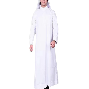 Wholesale Premium Cotton Stand Collar Modest <b>Men's</b> Loose Fit <b>Thobe</b> Islamic Eid Plus Size Floor Length Short Sleeve Quick Dry - Product Image 1