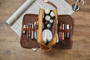 Double Zipper Leather Canvas Toiletry Bag Custom Logo Waterproof Travel Shaving Dopp Kit Cosmetic Organizer <b>Case</b> LCTB-0044E - Product Image 4