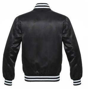 Veste universitaire décontractée pour homme en satin argenté imperméable 100 % polyester 280g, coupe régulière, col montant, garniture noire, fermeture à boutons corne - Product Image 5
