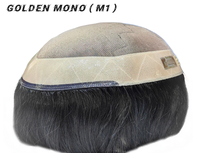 Sistem Penggantian Rambut Pria GH-M1 Tahan Lama 6" Remy Hair, Wig Mono Lurus Halus, Rambut India, Belahan Tengah, Basis Lace PU Profesional