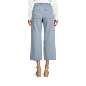 กางเกงยีนส์ขาบานทรงครอปสำหรับผู้หญิง รุ่น Wash พร้อมดีเทลมุก ดีไซน์เอวสูง สไตล์ลำลอง ราคาขายส่ง - Product Image 2