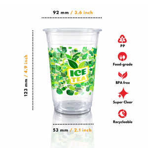 Vaso Transparente de Plástico PP de 92 mm de Diámetro, Diseño para Té Helado, Impresión Serigráfica, Forma Redonda para Bebidas - Product Image 3