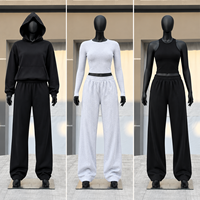 Ensemble de yoga grande taille couleur unie respirant avec pantalon de survêtement taille haute coupe droite et sweat à capuche court – Tenue de sport