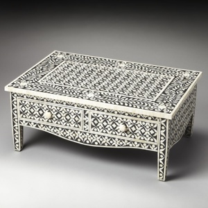 Mesita de Noche Moderna de Madera Maciza con Seis Cajones, Diseño Único con Incrustaciones de Hueso, Color Gris Blanco, Muebles para Sala de Estar u Oficina en Casa - God Grace - Product Image 3
