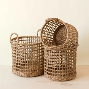 Set Of 3 Seagrass Rope Open Weave Cylinder <b>Basket</b> with handles Handmade <b>Storage</b> <b>Basket</b> Wholesale eco-friendly Made in Vietnam - Product Image 2