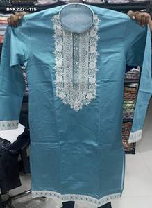<b>Top</b> Quality Soft Silk with <b>White</b> Thread-<b>Sequin</b> work & Full-Sleeve & Band Collar Man's Kurta-R Cotton Payjama Set Indian Supplier - Product Image 3