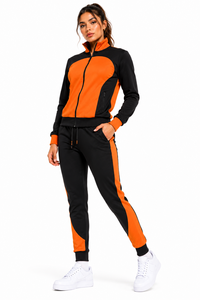 <b>Women</b>’s Custom Sports Tracksuit | Black Orange Color Block <b>Jacket</b> - Product Image 5