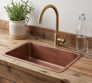 Évier de cuisine en cuivre fait main, simple bac, rectangulaire, à encastrer, surface brossée, design rustique pour cuisines et salles de bain modernes - Product Image 6
