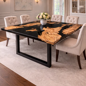 Black <b>Epoxy</b> <b>Resin</b> Dining <b>Table</b> Live Edge Wood <b>Table</b> Handmade Artistic Living Room Furniture Modern Bar Counter Slab - Product Image 1