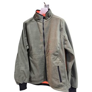 Chaqueta de forro polar verde con cremallera completa, forro naranja, puños acanalados, bolsillos laterales, ropa de forro polar de marca privada, cortavientos de invierno con cremallera completa - Product Image 1