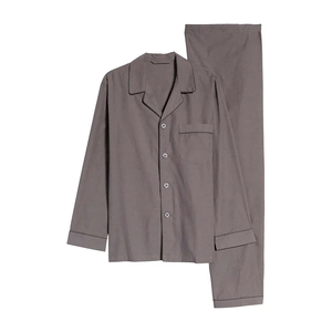 <b>Men's</b> Gray Long Sleeve Cotton <b>Pajamas</b> <b>Set</b> Solid Color Full Length Sleepwear Classical Style Autumn Wear - Product Image 4