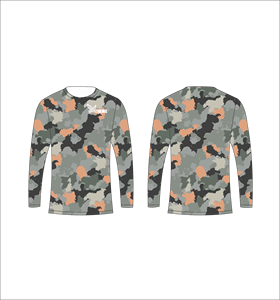 T-shirt à manches longues personnalisé à motif orange, gris et noir, respirant, pour l'entraînement sportif et le fitness - Product Image 1
