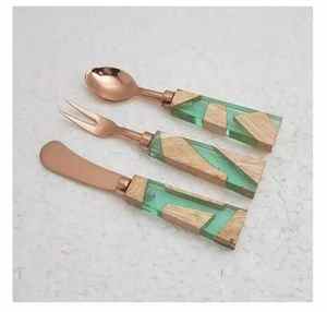 Juego de cuchillos de chef con mango de resina y acero inoxidable pulido, diseño Damasco, estilo vintage, ecológico, el más vendido. - Product Image 4