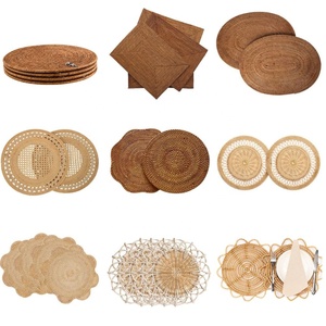 Handmade Rattan Placemats <b>Round</b> Natural Brown White Bohemian <b>Table</b> Mats <b>Set</b> <b>For</b> <b>Dining</b> Decor - Product Image 1