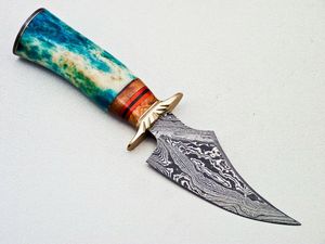 Couteau de chasse et de camping à lame fixe en acier Damas fait main, pointe tombante, manche en résine, vente en gros ODM - Product Image 3