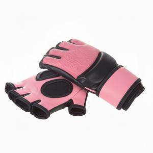 Gants d'entraînement MMA sans doigts avec logo personnalisé, en cuir PU rose et noir - Product Image 3