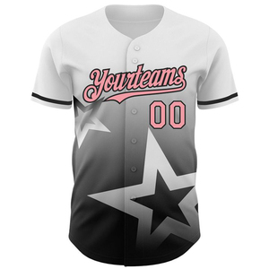 Maillot de baseball personnalisé Yourteams 00, impression sublimée, noir, blanc, rose, étoiles, manches courtes, unisexe, adulte, évacuation de l'humidité - Product Image 1