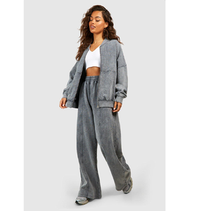Conjunto Deportivo de Algodón Lavado Gris para Mujer, Corte Holgado, Sudadera y Pantalones Largos, Ropa Casual de Otoño con Bolsillos Laterales - Product Image 5