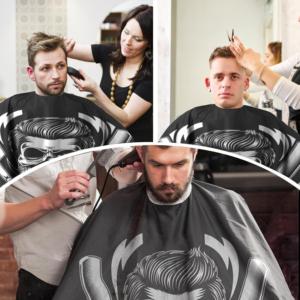 Cape de Barbier Jetable en PVC Caoutchouc Noir avec Motif Crâne et Barbe, Robe de Coiffure Durable en Polyester Anti-Adhérence aux Cheveux - Product Image 6