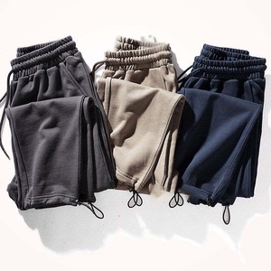 Men's Dark Blue Cotton Sweatpants Elastic Waist Drawstring Casual Joggers Side Pockets Breathable Midweight Autumn Wear - Product Image 2