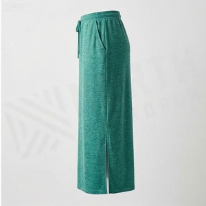 Jupe droite mi-mollet pour femme, taille élastique, cordon de serrage, couleur unie, tricotée, décontractée, toutes saisons, verte - Product Image 3