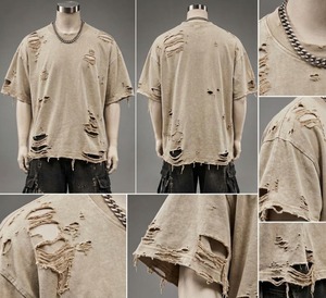 <b>Men's</b> Distressed Ripped T-<b>Shirt</b> <b>Slim</b> <b>Fit</b> Washed <b>Black</b> Short Sleeve O-Neck Streetwear Tee 100% Cotton Quick Dry Front Logo - Product Image 3